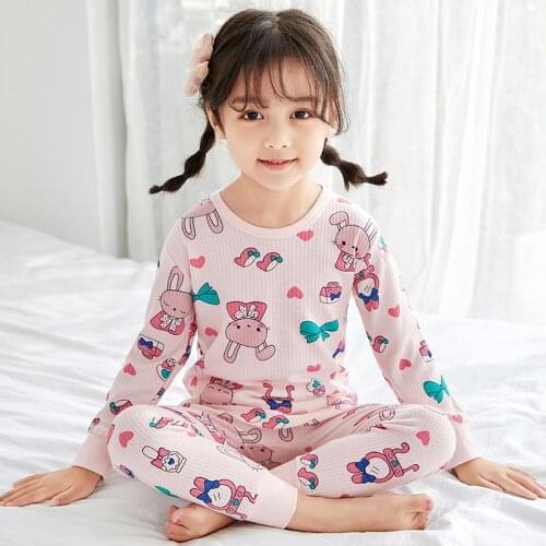2021 Girls Clothes Childrens Underwear Set Autumn Winter Cotton Pyjamas Kids Long Sleeves Baby Pajamas Sleepwear For Boys 2-13Y