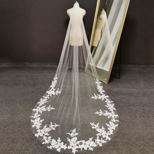 Real Photos One Layer 3 M Bridal Wedding Veil Cathedral Lace Soft Tulle Wedding Veil with Comb White Ivory Veil for Bride