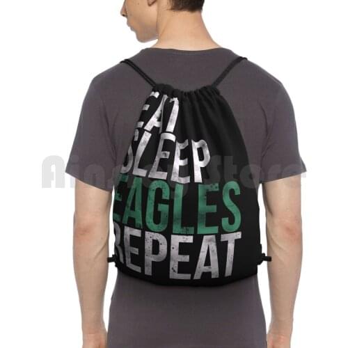 Eat Sleep Repeat Football Fan Backpack Drawstring Bag Riding Climbing Gym Bag Under Dog Underdog Bird Gang Philly Gang Green