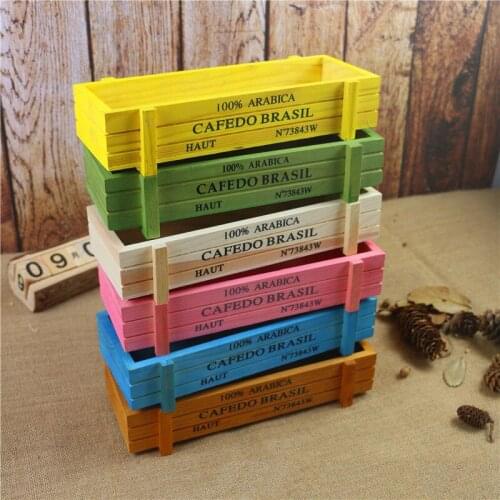 Yellow Green Garden Wooden Flowerpot Indoor Fern Succulent Plant Holders Saucers Desktop Bonsai Pot Wooden Flower Planters Tray