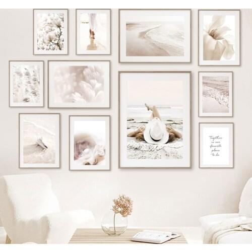 Self-adhesive Wall Sticker Seashell Begonia Sexy Woman Feather Wall Art Painting Nordic Posters Prints Wall Pictures Room Decor