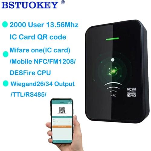 Smart QR Code Access Control Card Reader 13.56Mhz RFID Barcode Scanner Support Wiegand RS485 TTL