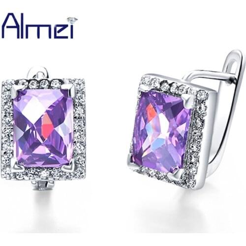 Almei 1 Pair Korea Square Earrings For Women Micro Pave Zircon Blue Crystal Luxury Ear Cuff Earrings Girl Jewelry Ohrringe R263