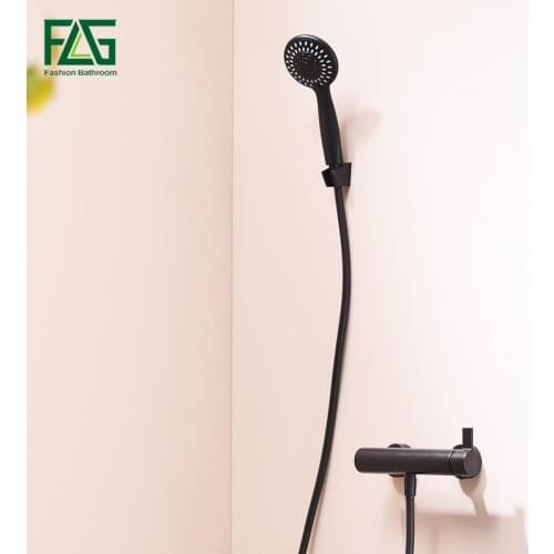 FLG Shower Faucets Wall Mounted Bathtub Faucet Black Bathroom Tap High Quality Brass Shower Set HS169-55B-01