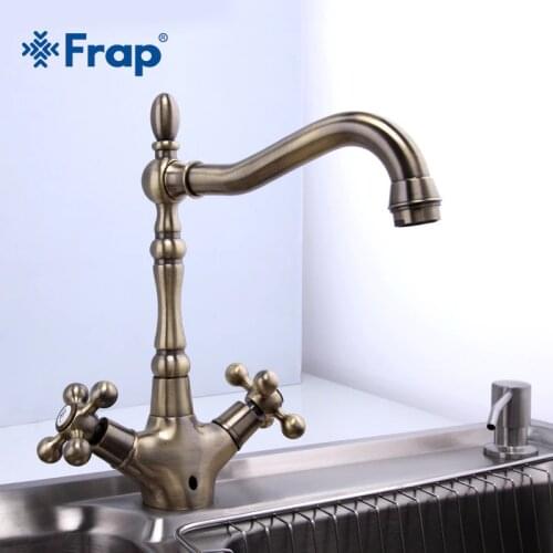 Frap Kitchen Faucets Antique Brass Bathroom Sink Faucet Spout Double Cross Handle 360 Degree Swivel Bath Basin Mixer Tap F4019-4