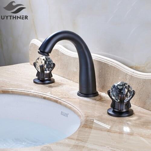 Uythner Contemporary Seven Style Waterfall Spout + Two Crystal Handle Bathroom Basin Faucet Mixer Tap Oil Rubbed Bronze Finish
