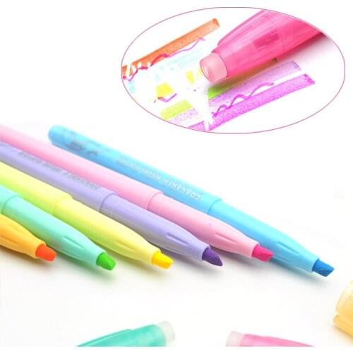 6 Colors Erasable Marker Pen Fluorescent 4mm Oblique Highlighter Pen for Book
