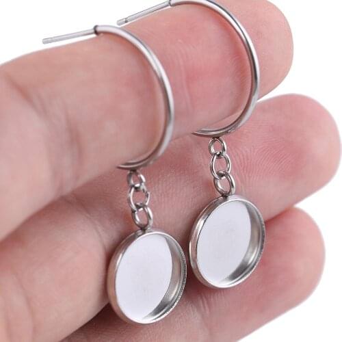 10pcs Stainless Steel Earring Base Blank Dangle Findings 12mm 16mm Round Cabochon Setting Trays Diy Bezels For Earrings Jewelry