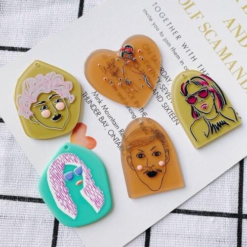 DIY Jewelry Accessories Fun Acrylic Character Embossed Pendant Earring Necklace Pendant Material