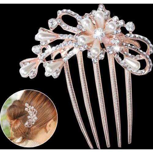 Pearl Rhinestones Hair Comb For Women Wedding Hair Jewelry Handmade Bride Crystal Headdress Hair Accessories Tiara Bridal Clips