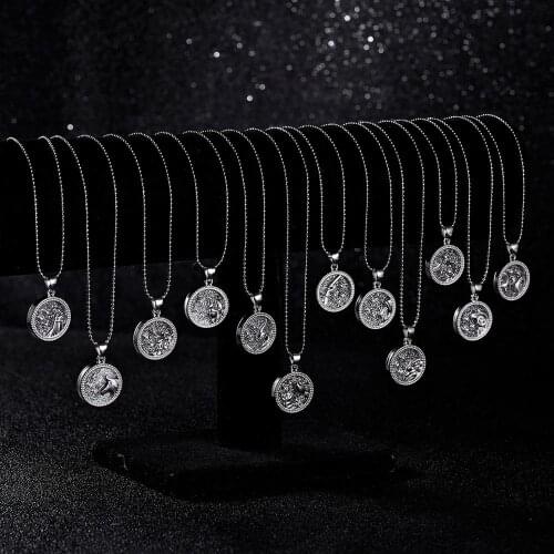 Fashion Charm Silver Color 12 Constellation Pendant Necklace Aries Leo Star Zodiac Sign Necklaces for Women Personality Jeweley