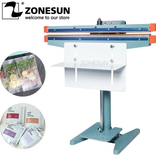 ZONESUN Pneumatic Foot Pedal Heat Sealing Machine Dry/Wet Aluminum Foil Plastic Bag Heating Sealer Food Beverage Machinery