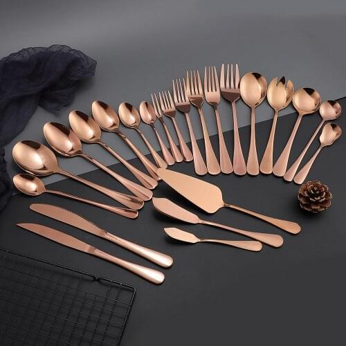 1Pc Rose Gold Mirror Dinnerware Fruit Fork Dinner Knife Dessert Spoon Cutlery Restaurant Service Tableware Flatware Kitchenware