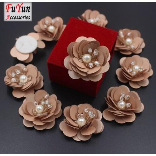 10PCS Champagne Color Sequins Beaded Flower Sew On Patches for Clothing Beading Applique for Earring DIY Socks Bags Shoes Socks
