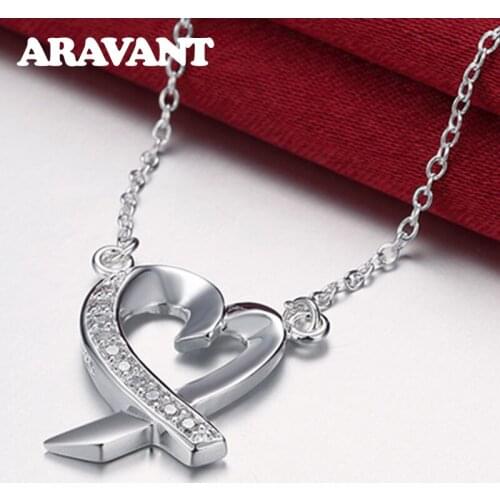2020 New 925 Silver Heart Zircon Necklace Chains For Women Silver Necklaces Jewelry