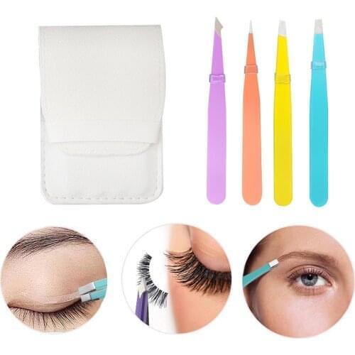 4pcs Hair Removal Tweezers Stainless Steel Eyebrow Tweezers Portable Tweezer Makeup Tools Harmless High Quality Clip Makeup Tool