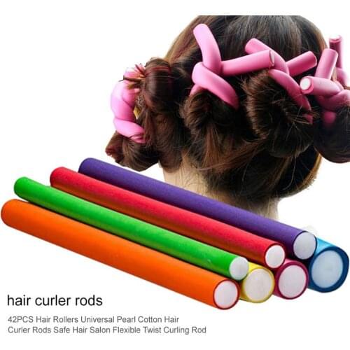 42PCS Hair Rollers Universal Pearl Cotton Hair Curler Rods Safe Hair Salon Flexible Twist Curling Rod Can Be Reused 7 Colors