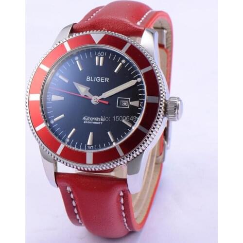 46mm BLIGER Stainless steel case Mingzhu dg2813 movement Men Automatic Watch 1865