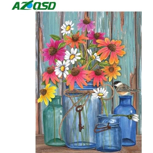 AZQSD Diamond Painting Daisy Bottle Cross Stitch Rhinestones Handmade 5D Diamond Embroidery Flower Mosaic Decor For Home Gift