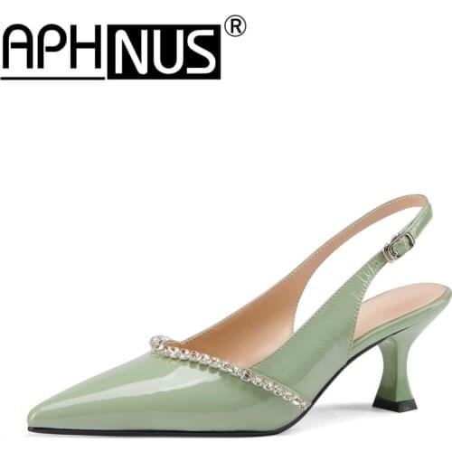 APHNUS Womens Sandals Rhinestone Cut Outs Glitter Slippers Slides Mid High Heels Pumps Woman 2021 Shoes For Women New