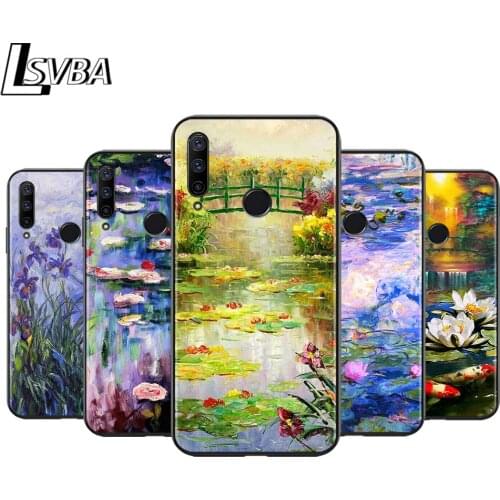 Monet Garden Lotus Bridge for Huawei Honor 30 20S 20 10i 9S 9A 9C 9X 8X 10 9 Lite 8A 7C 7A Pro Phone Case Black Cover