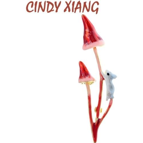 CINDY XIANG Unique Red Green Enamel Cute Mushroom Rabbits Brooches For Women Girls Brooch Pins Gifts Gold Color Fashion Jewelry