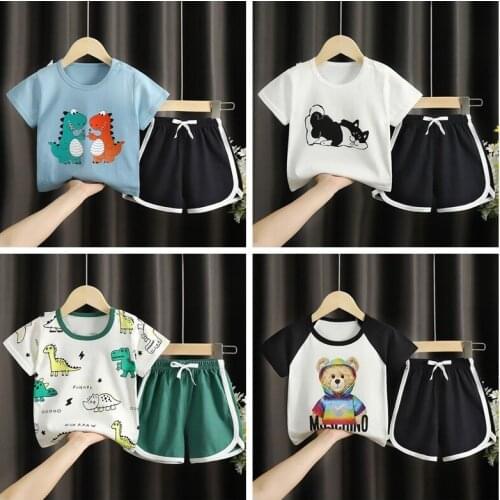 1-5 Year Old Childrens Clothes Boys And Girls Summer Thin Short Sleeve Suit Casual Girl Outfit Cartoon T-shirts + Shorts 2PCS