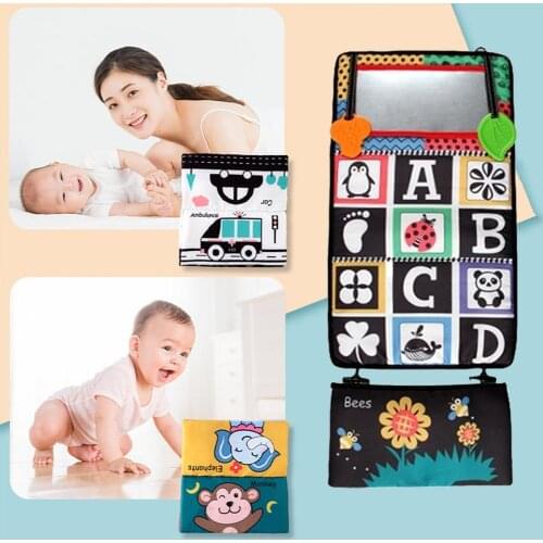 Baby Early Learning Tummy Time Toys Cloth Puzzle Book Fun Interactive Toys With Floor Mirror & Teethers Children Gift