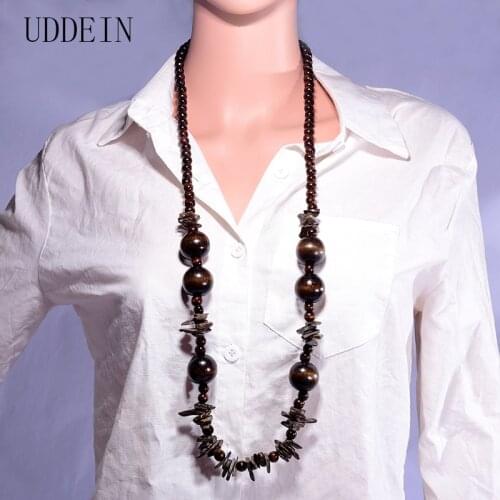 UDDEIN Bohemian Handmade Brown Big Round Wooden Long Necklace Party Jewelry Gift Vintage Statement Wood Beads Necklace & Pendant