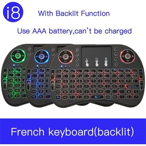 French i8 Wireless 3 Colorful Backlight Keyboard Portable Remote Control Projector Air Mouse Gaming Keyboard For Android TV Box
