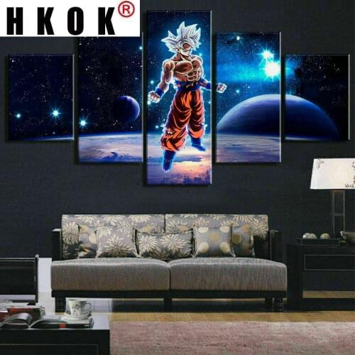 HKOK Canvas Paintings 5 Panels Anime Super Universe Goku Posters Wall Art Modern Pictures Home Living Room Decoration No Framed
