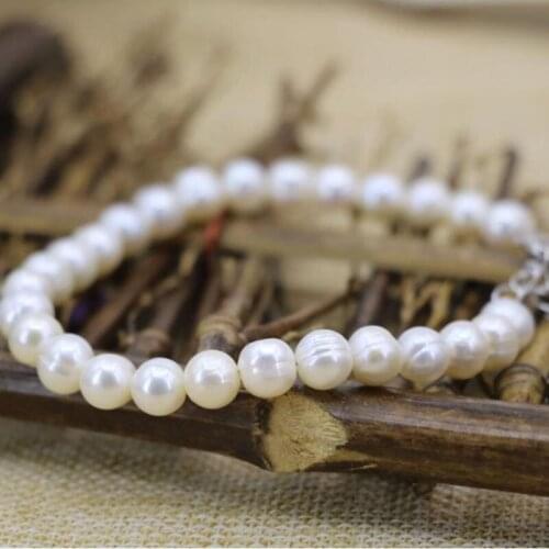 Fine jewelry Charming natural 8-9mm pearl nearround beads strand bangle bracelet for women