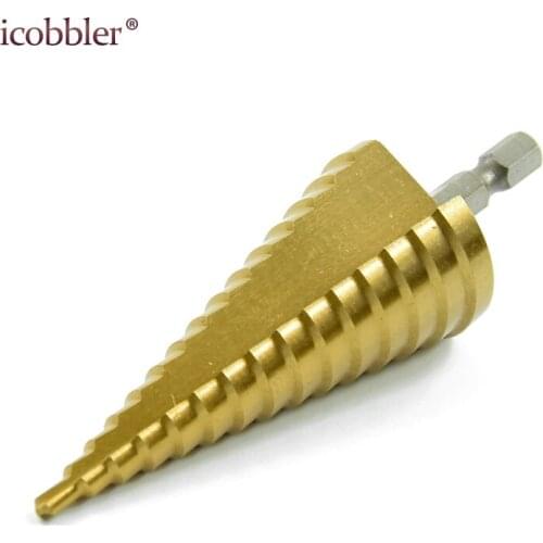 Classic Titanium Step Drill Bit Set Automatic Center Punch, High Speed Steel 1/4" Hex Shank Drive Quick Change 4-32mm Metal