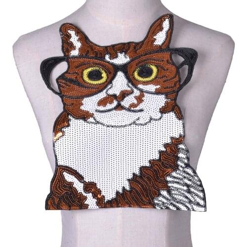 Brown Glasses Cat Patches For Stripe Clothes Patch Iron On Applique DIY Clothing Sticker Scrapbooking