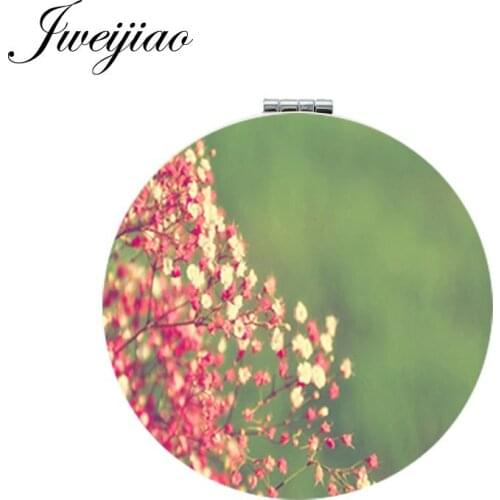 Youhaken Beautiful Flower Art Picture Makeup Mirror Mini Round Folding Compact Colorful Photo Print PU Leather Pocket Mirror