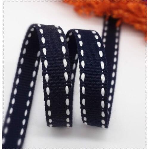 10MM Navy blue Bottom Double Sided White Jump Line Navy blue Ribbons Belt DIY Handmade Accessories Decorative Supplies 1 meter