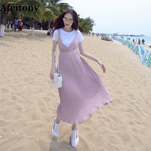 2021 Summer Fashion Pleated Sling Dress Maternity Dresses Photography Props Pregnancy Clothes T Shirt +Dress Sets Suits