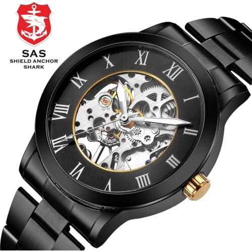Brand Shark Quartz Mechanical Watches For Men steel strip Punk Hollow Style watch Gift horloge hombre reloj relogio masculino