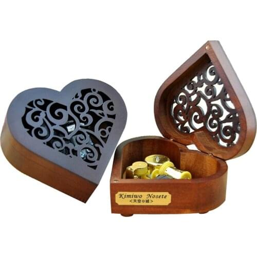 Totoro Music Box,Creative Hollow Cover 18-Note Gold Movement Wind-up Heart Wooden Musical Box with Gift Box,Play the Wind Forest