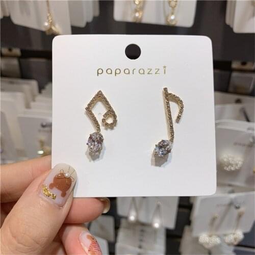 MWsonya New Elegant Cute Rhinestone Music Note Stud Earrings for Women Delicate Asymmetry Earings Jewelry Girls Gifts