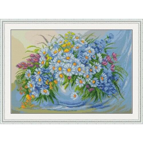Daisy Needlework Counted Cross Stitch Kit Pattern 11CT 14CT Printed Stamped Fabric Embroidery Needlepoint Flower Home Decoration