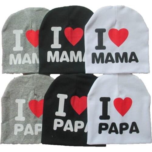 2016 New Autumn Winter Baby Knitted Warm Cotton Beanie Hat For Toddler Baby Kids Girl Boy I LOVE PAPA MAMA Print Baby Hats