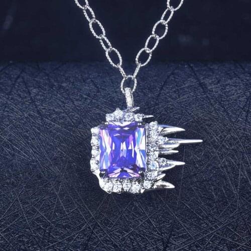 2021 New Trend Flame Tail Pendant Necklace Inlay Square Purple Dazzling Zircon Charm Clavicle Chain Punk Jewelry For Women Party