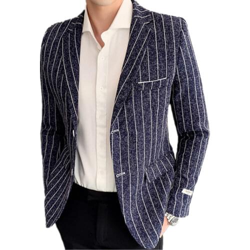 2021 New Stripe Blazer Men Slim Fit Vintage Business Casual Suit Jacket Caot Stylish Blazers M-3XL