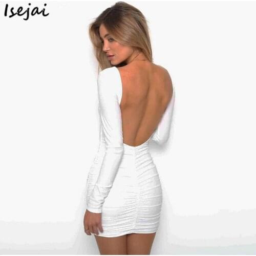 LOGAMI autumn winter bodycon long sleeve dress women sexy backless dress for party woman mini dresses vestidos