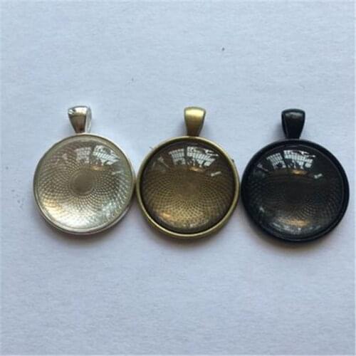 5pcs 25mm 30mm Pendant Base With Glass Blanks Cabochons Setting Tray Round Gem Cameo Bezel For Diy Jewelry Making Accessories