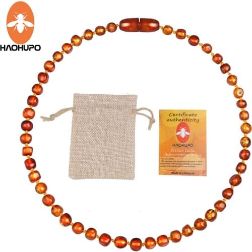 Hao Hu Po Classic Original Baltic Amber Teething Necklace Iron Thread Clasps Safe and Durable Certificate with Jute Bag