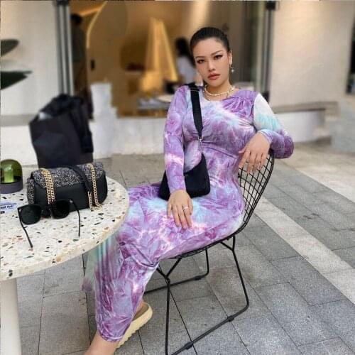 Dresses for Women Long Dress Slim Sexy Fashion Long Sleeve Tie-dyed Dress Long Sleeve Free Shipping Plus Size Casual