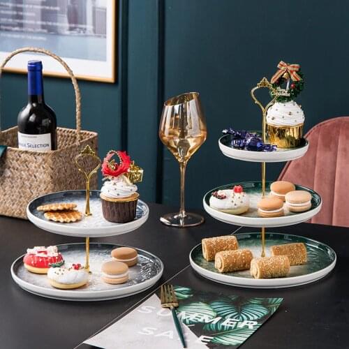Double Three Layers Cake Fruit Plate Snack Dish Cake Stand Tableware Luxury Dessert Tray Gift Decoration Kitchen Accessories