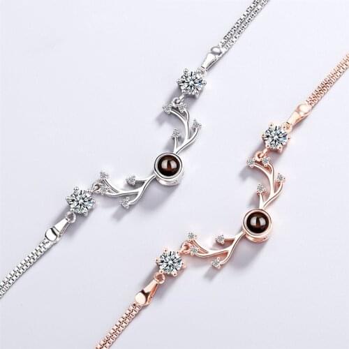 Sole Memory 100 Languages I Love You Hot Projection Visible Antlers 925 Sterling Silver Female Resizable Bracelets SBR205